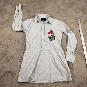 Sam‎ Edelman Shirt Dress Striped Poppy Embroidered Long Sleeve Casual Small